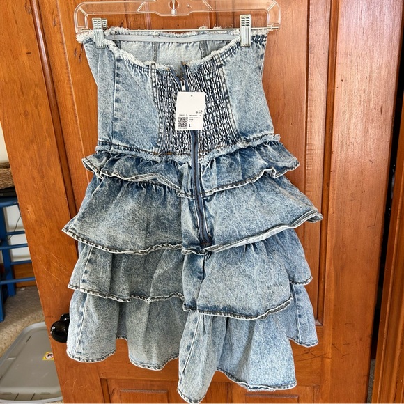 Strapless Denim Tiered Dress - Picture 3 of 4